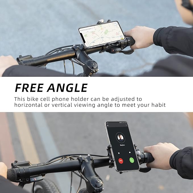 ROCKBROS Bike Phone Holder, Motorcycle Phone Mount, Anti-Shake Cell Phone Holder, 360° Adjustable for iPhone 16, 15 Pro Max/Plus, S9, S10 and More 4.7" to 7" Smartphones，Black