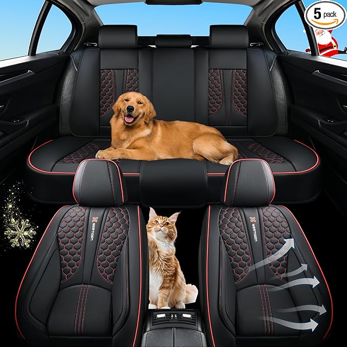 Black Car Seat Covers Full Set,Waterproof Leather Car Seat Covers,Suitable for suvs, sedans, and Pickup Trucks