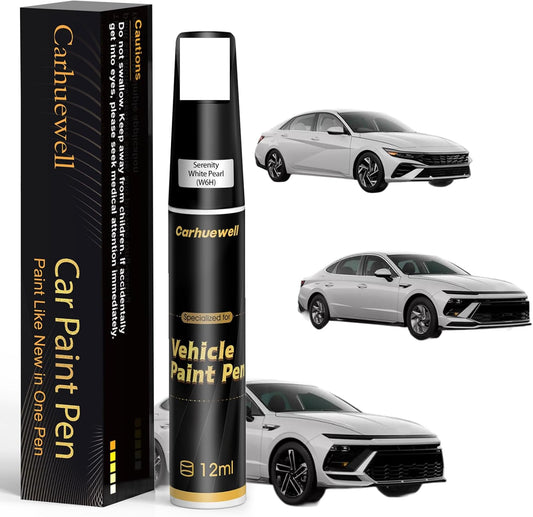 (W6H) Serenity White Pearl Touch Up Paint Compatible with Hyundai, Exact Match Car Paint Pen Automotive Scratch Repair Remover Kit Quick & Easy Solution for Vehicle Chips and Nicks