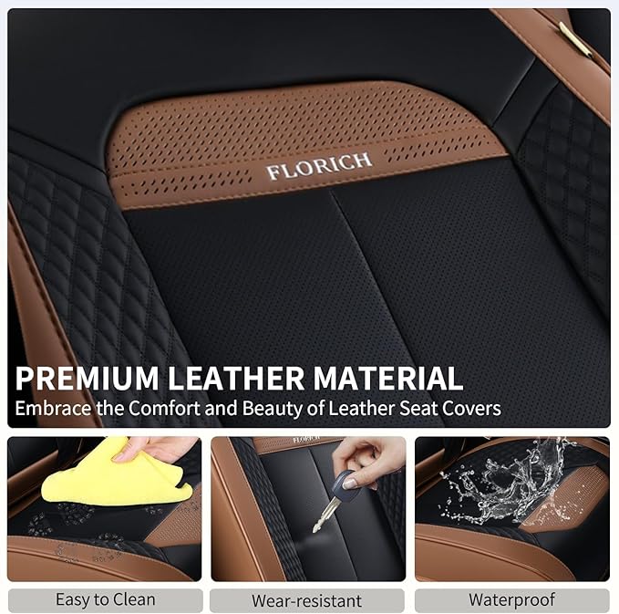 FLORICH Car Seat Covers Front Seats Only, Luxury Leather Seat Covers Universal Anti-Slip Driver Seat Cover, Automotive Vehicle Seat Covers fit for Trucks Vans SUVs Sedans (2 Packs, Coffee)