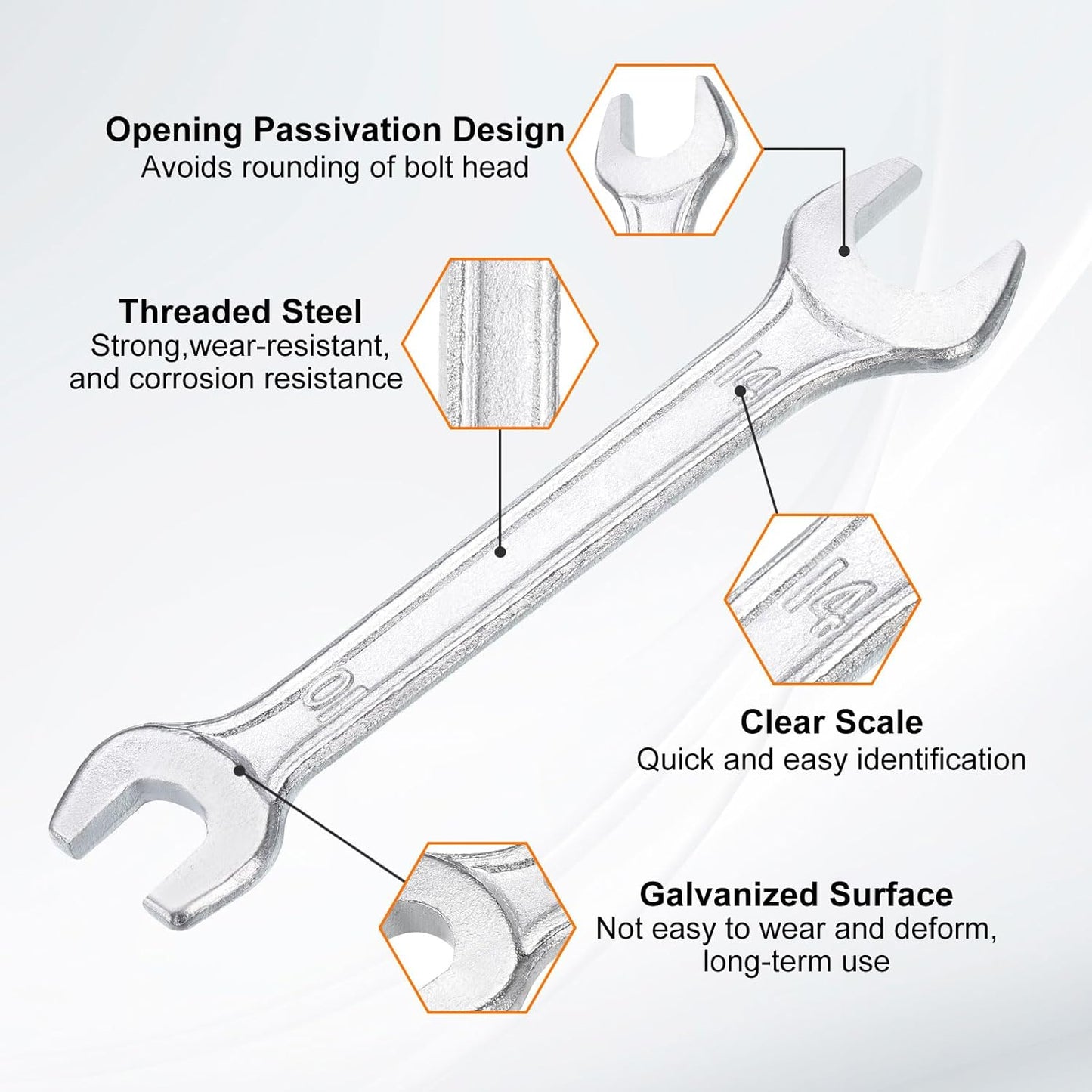 HARFINGTON 5pcs Double Open End Wrench 10mm x 14mm Metric 15 Degree Offset Angle Small Flat Head Wrench Galvanizing Open Ended Spanner for Automotive Repair Furniture Assembly