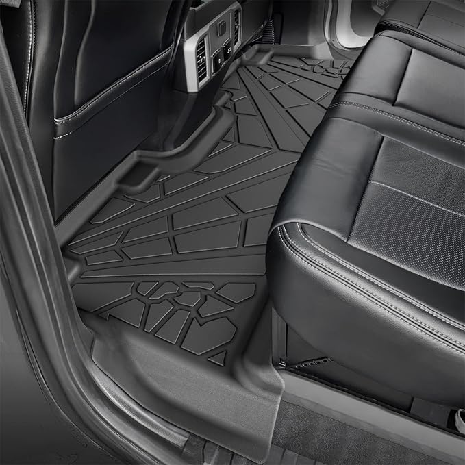 KARPAL Floor Mats Fit 2017-2025 Ford F250/F350/F450 SuperDuty CrewCab (2nd Row with Fold Flat Storage) All Weather TPE Custom Fit F-250 Accessories Upgraded Floor Liners (Not for Vinyl Floor)