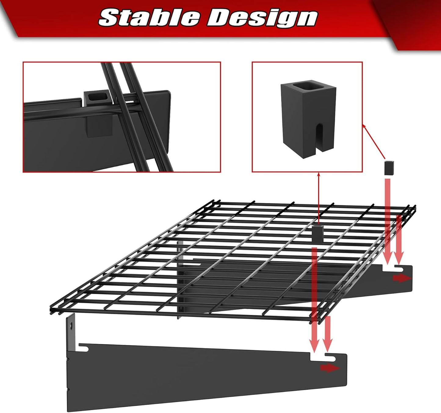 WALMANN 2 Pack Garage Wall Mount Shelves, 45x15 inch Wall Mounted Storage Shelves for Garage Heavy Duty Wall Shelving, Holds Up to 220 Lbs(Black)