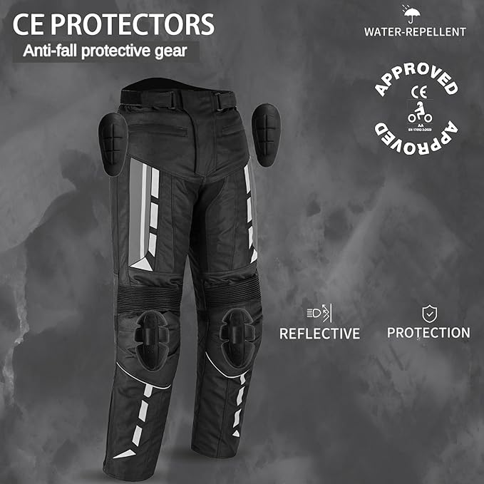 Men’s Waterproof Motorcycle Trousers – 600D Cordura Biker Pants with CE Armour, Thermal Lining & Reflective Panels