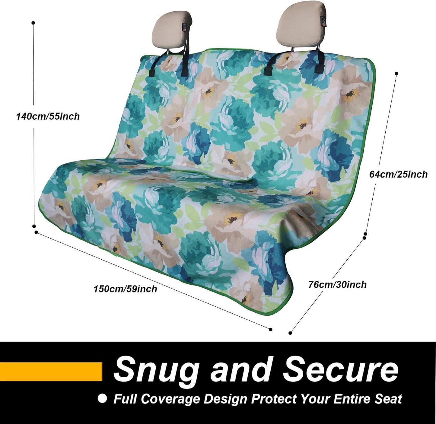 Back Seat Cover for Car Trucks Van SUV,Waterproof Rear Bench Towel Seat Covers for Dogs and Kids,Automotive Backseat Protector (Chrysanthemum)
