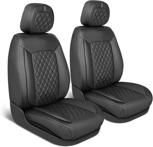 Elite Edition Faux Leather Seat Covers for Cars, Trucks, & SUV - 2 Black Car Seat Covers for Front Seats - Universal Fit Car Accessories Automotive Interior Cover Protector for Most Vehicles