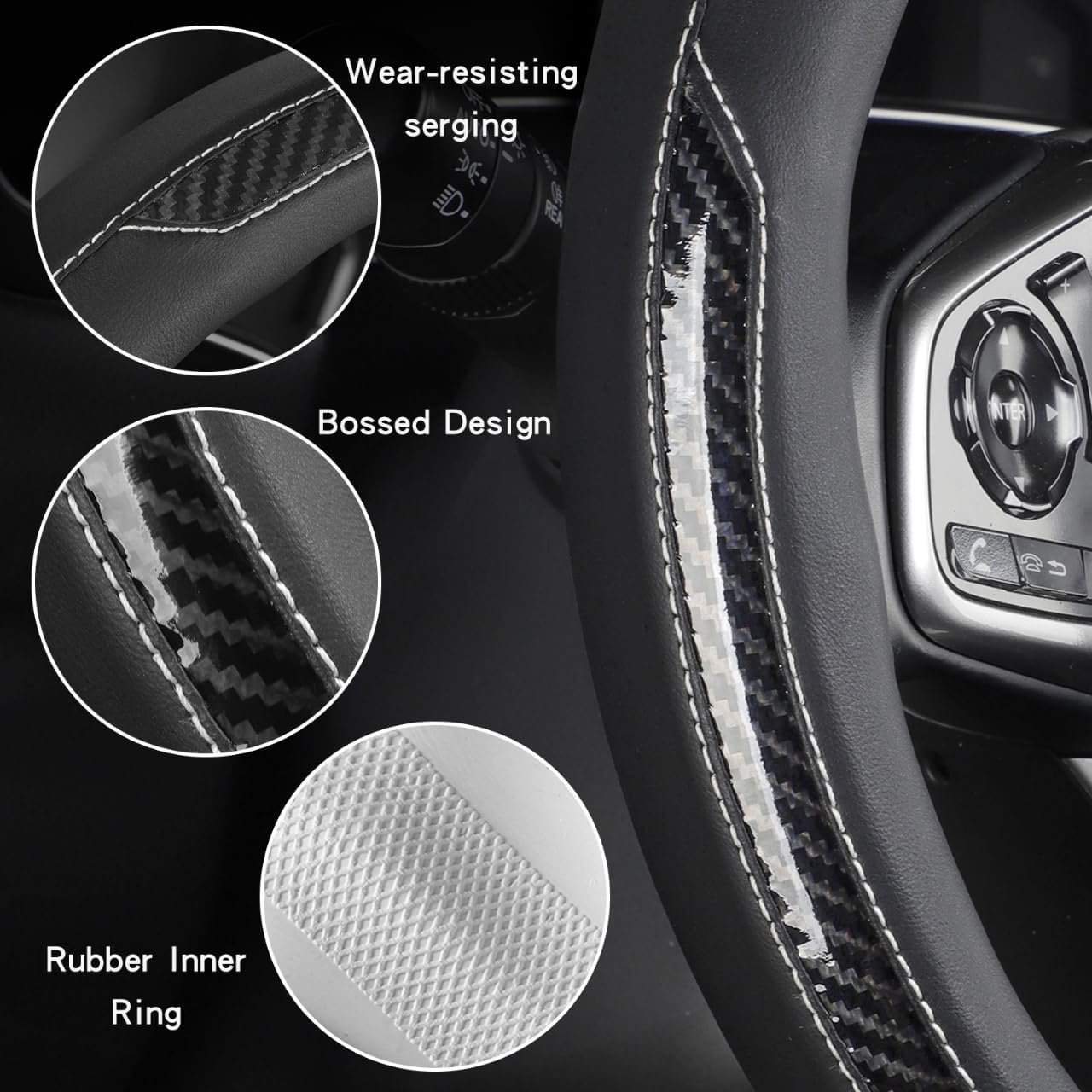 New Leather Car Steering Wheel Cover, Non-Slip Car Wheel Cover Protector Breathable Microfiber Leather Universal Fit for Most Cars(Black)