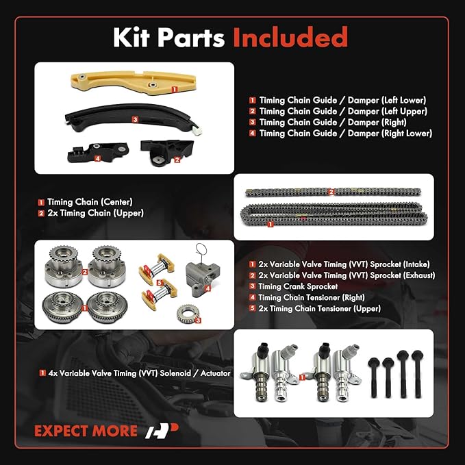 A-Premium 21-PC Engine Timing Chain Kit with VVT Sprocket Compatible with Ford F-150 F150 2011 2012 2013-3.5L