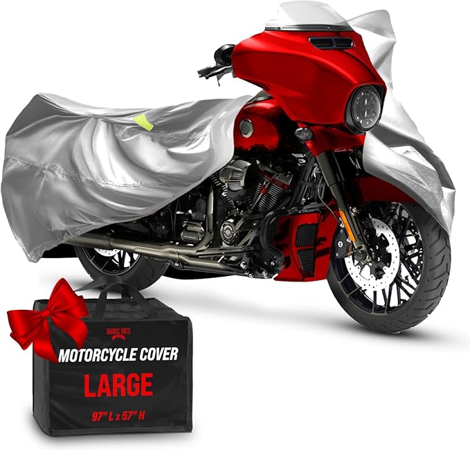 Badass Moto Ultimate Motorcycle Cover For Harley Davidson Street Glide Cover, All Season Harley Motorcycle Cover Waterproof Outdoor Storage Cover For Harley Davidson Bike Cover Road Glide. Gray, Large