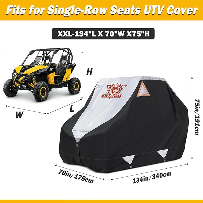 XYZCTEM UTV Cover,Outdoor Waterproof All-Weather Protection UTV Cover Compatible with Polaris RZR Can-Am Yamaha Honda Kawasaki Suzuki,and More.with Upgraded Windproof Straps(Silver,2-3 Seater Plus)