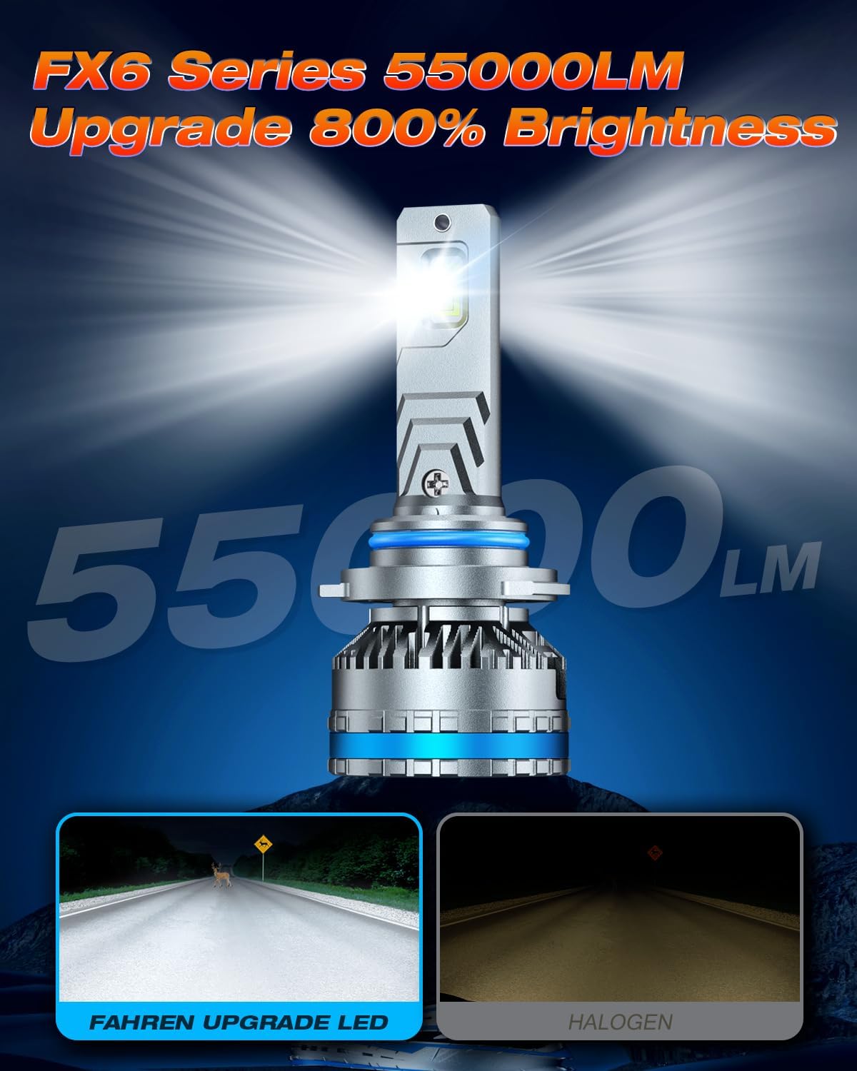 FAHREN 9005/HB3 Lights Bulbs, 120W 55000 Lumens Bright Lighting Bulb, 6500K Cool White Fog Lights IP68 Waterproof,Quick Installation, Pack of 2