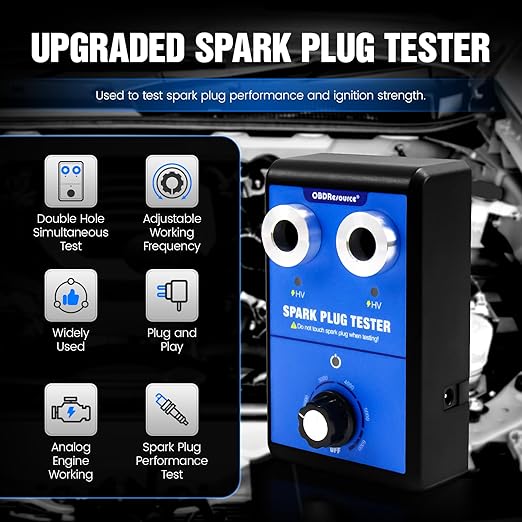 Spark Plug Tester, Dual Holes Automotive Engine Ignition Coil Tester 0 to 6000RPM Adjustable Working Frequency Car Motorcycle Spark Tester Tool for 12V Gasoline Vehicles Spark Plug Socket
