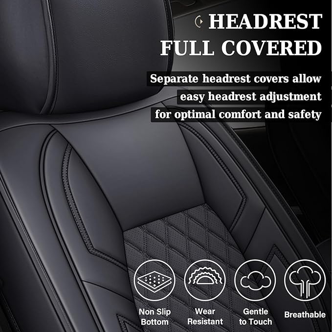 Coverado Toyota Tundra Seat Covers, Leather Car Seat Covers Full Set Automotive Seat Covers Protector Compatible with 2007-2021 Toyota Tundra Crew/Crewmax/Extended/Double Cab(Black)