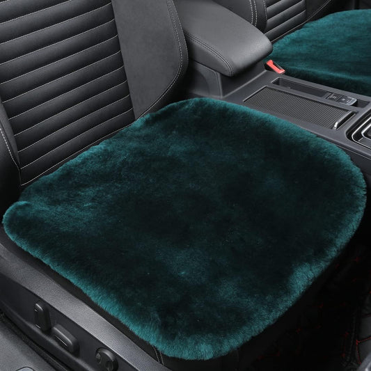 Fluffy Genuine Australia Sheepskin Car Seat Cover for Auto Interior Accessories with Soft Fuzzy Wool Eco-Friendly Natural Fur Non-Slip (Alpine Green, Front)
