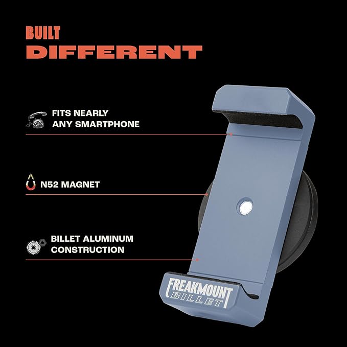 FREAKMOUNT Magnetic Motorcycle Phone Mount - Compatible with Harley Davidson - Premium Billet Aluminum Holder for Gas Tank, High-Speed Magnet Accessories - Fits Most Phones, Steel Blue