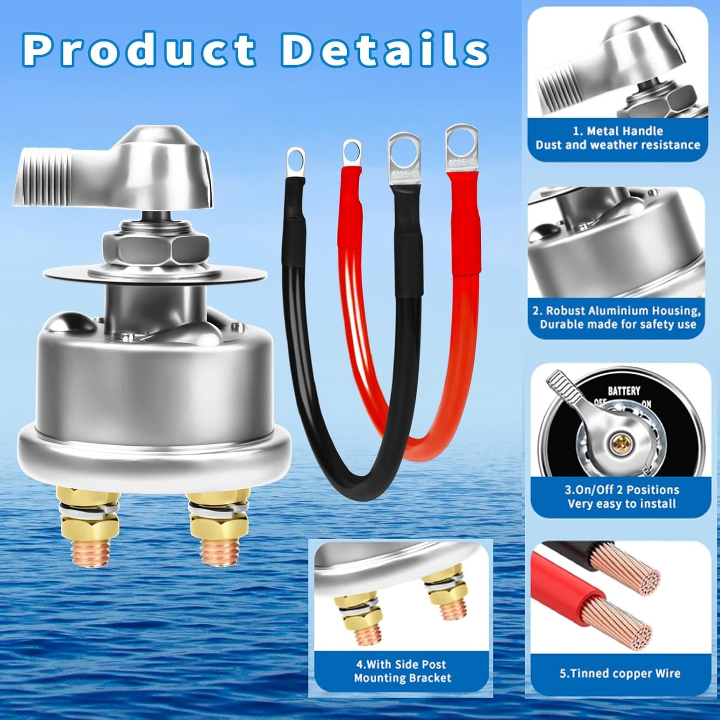 200A Battery Disconnect Switch 12V 48V Battery Shut Off Switch Master Power Isolator Marine On Off Kill Switch for Car, Boat, Vehicle, Truck, ATV, RV