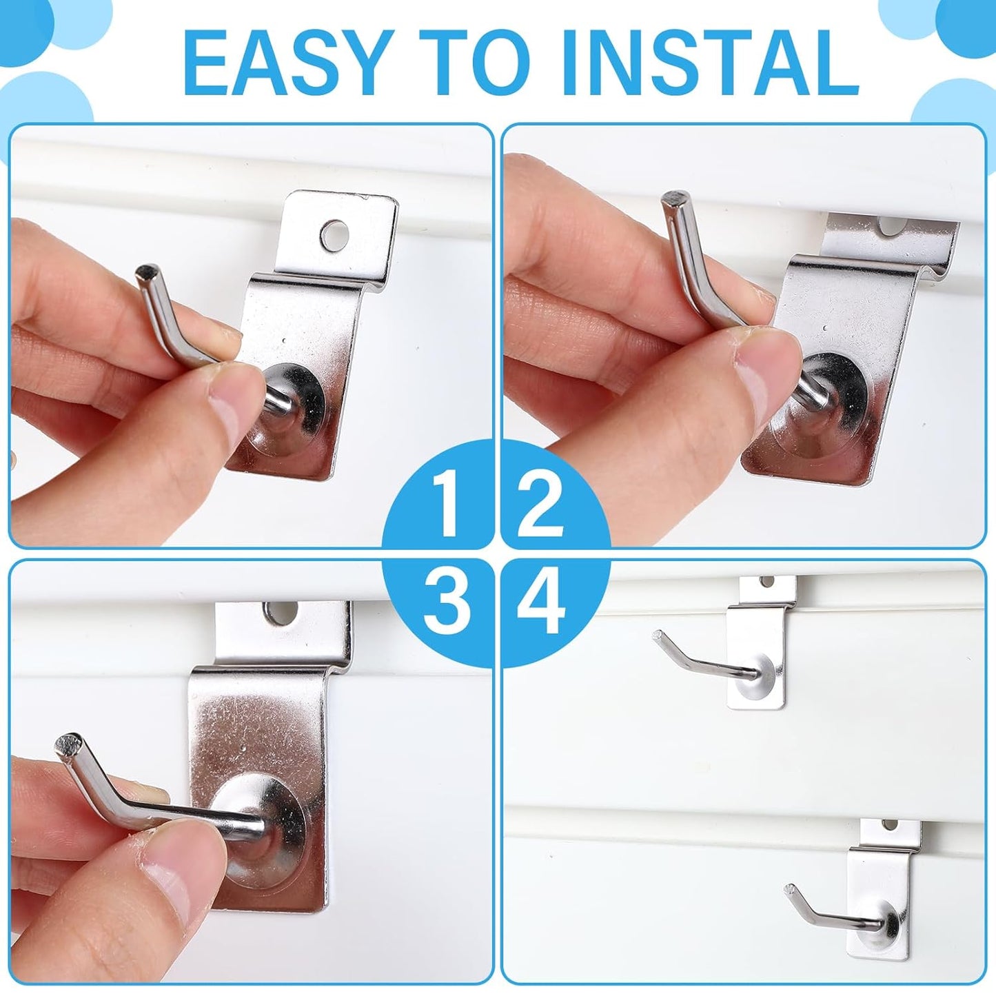 Moxweyeni 100 Pcs Heavy Duty Slatwall Panel Hooks Hanging Metal Slat Wall Hanging Hooks Silver Slat Wall Hanger Commercial Grade Slatwall Pegs Accessories for Shop Retail Display(2inch)