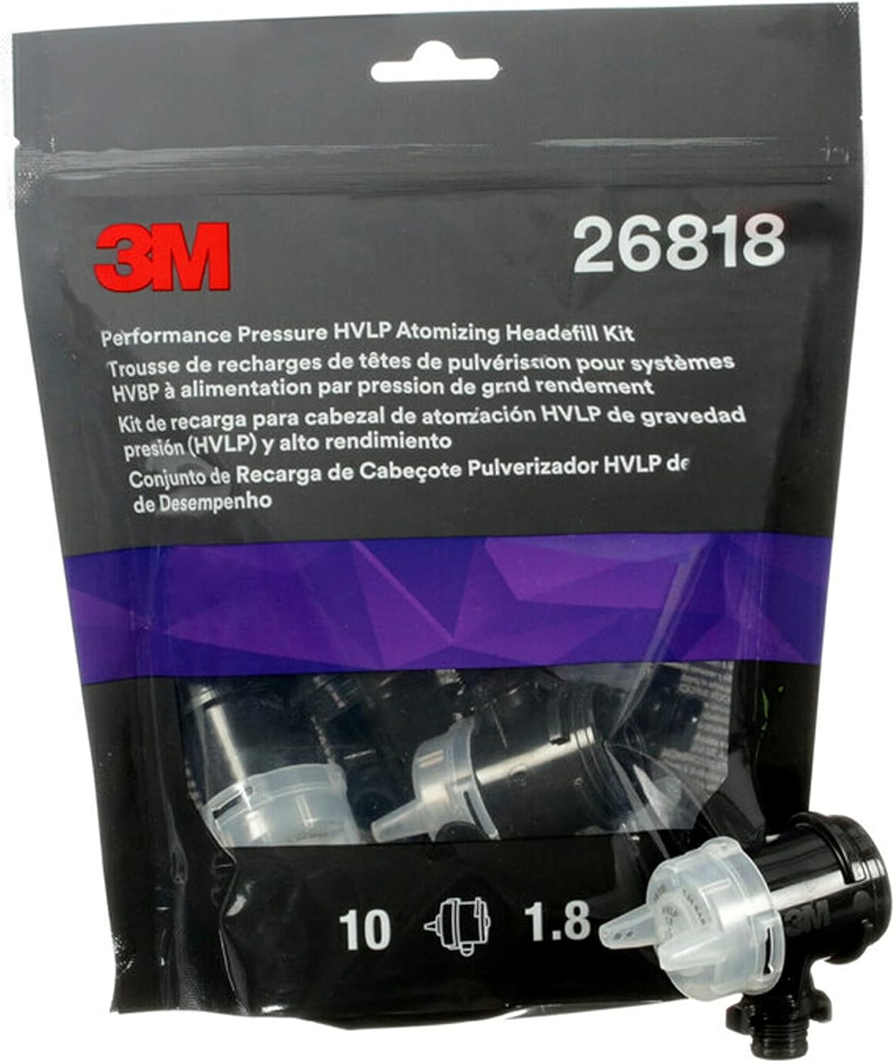 3M Performance Pressure HVLP Atomizing Head Refill Kit, 26818, Size 1.8, Clear, for use Performance Industrial Spray Gun, 10 Pack