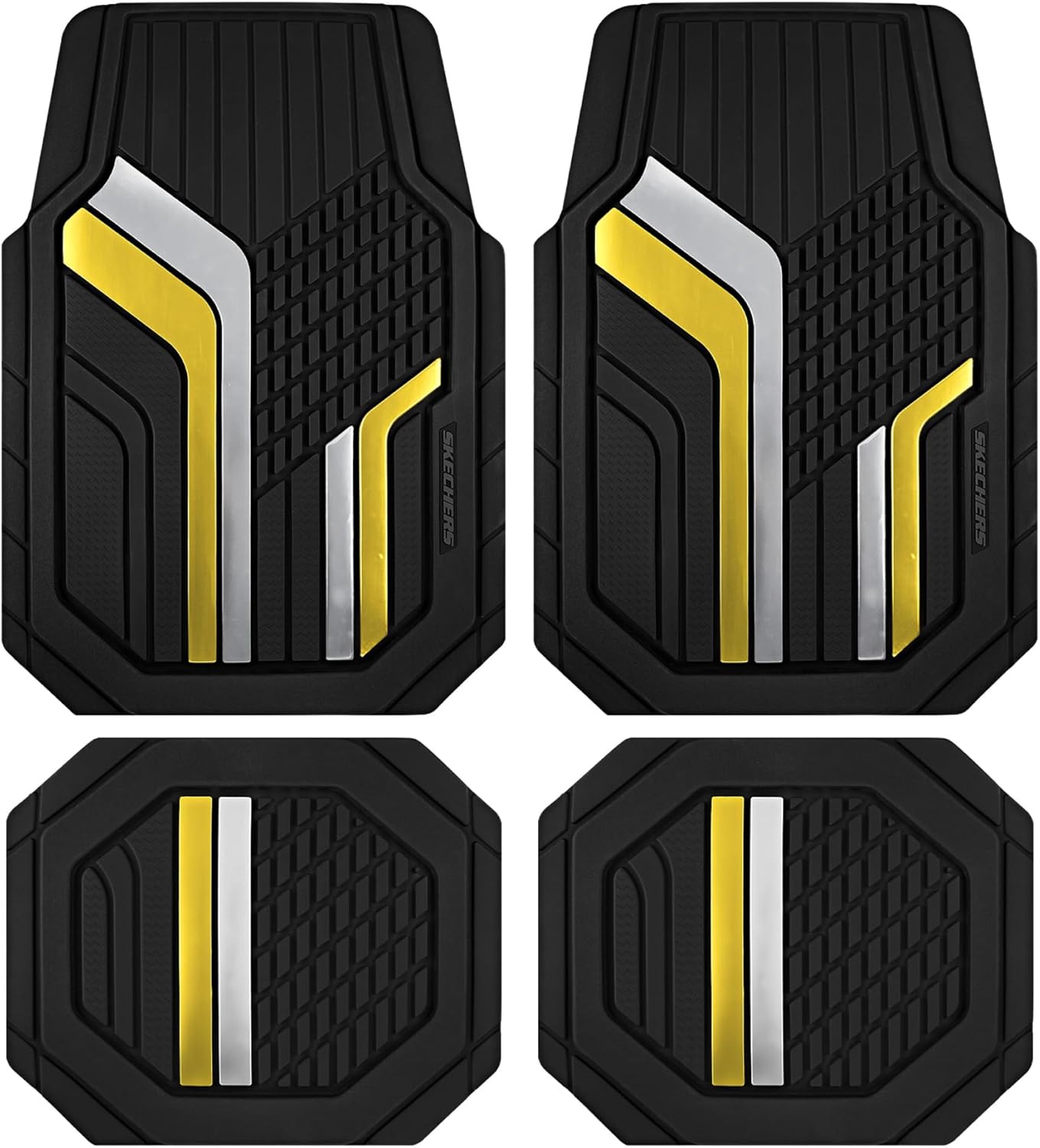 Skechers Heavy Duty Rubber Car Floor Mats,Dual Color Design Floor Mats,All Weather Car Mats,Waterproof Trim to Fit Universal Floor Liner Car Mats,Automotive Floor Mats for Cars Trucks Suvs,Yellow