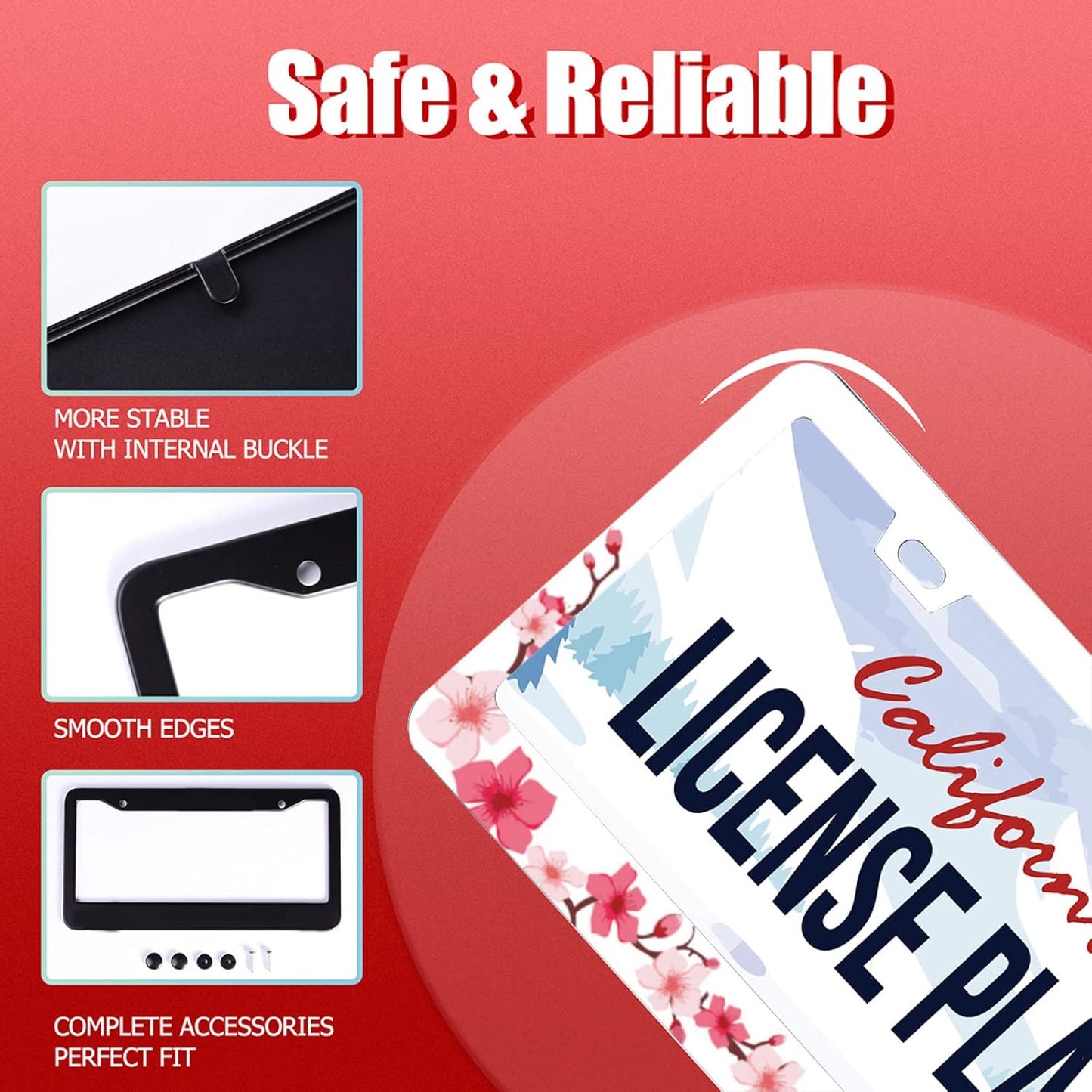 Personalise Beautiful Cherry Blossom License Plate Frame Floral Flowers License Plate Car Universal Stainless Steel Accessories Cars Decor 2 Holes Screws Fits Standard US Vehicles Size 12.2 x 6 Inch