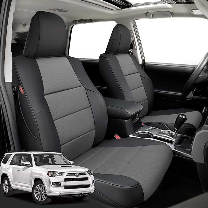 Customized 4runner Seat Covers Full Set for 2025 2026 Toyota 4Runner 7 Seats Pickup Truck Seat Cushion,Fully Covered Luxury Waterproof Leather Seat Protector,Armrest Cover Included(Black & Gray)