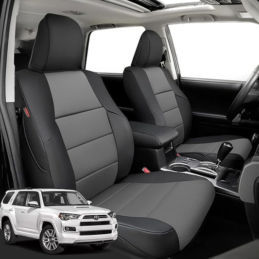 coverdream 4Runner Waterproof Leather Seat Covers Custom Fit for 2010-2024 Toyota 4Runner Seat Covers (7-Seater),Full Coverage,Airbag Compatible Seat Protector(Full Set,Black/Gray)