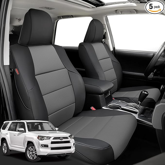 coverdream 4runner Car Seat Covers Full Set for 2025 2026 Toyota 4Runner 5 Seats Pickup Truck Seat Cushion,Fully Covered Luxury Waterproof Leather Seat Protector,Armrest Cover Included(Black & Gray)