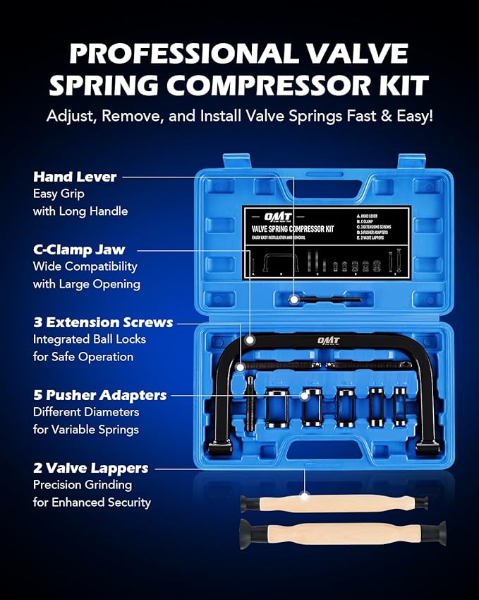 Orion Motor Tech Valve Spring Compressor, 10 Piece Spring Clamp Tool Kit with C Clamp, Collet Pusher Adapters, Extension Rods, and Lever for Car, Motorcycle, ATV, and Small Engine Repairs
