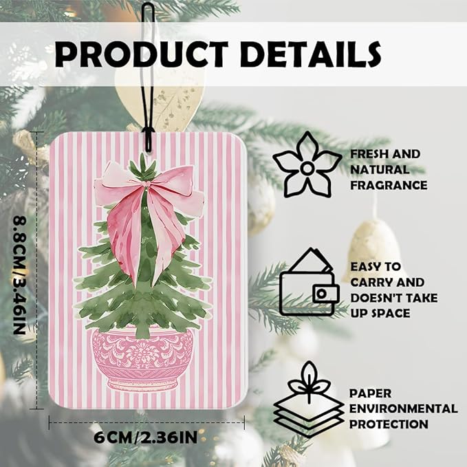 Pink Christmas Tree Santa Car Decor,Christmas Air Freshener 3 Pcs, Coquette Santa Claus Chinoiserie Air Freshener Hanging Decor for Cars Closet Drawer Books Accessories Gifts