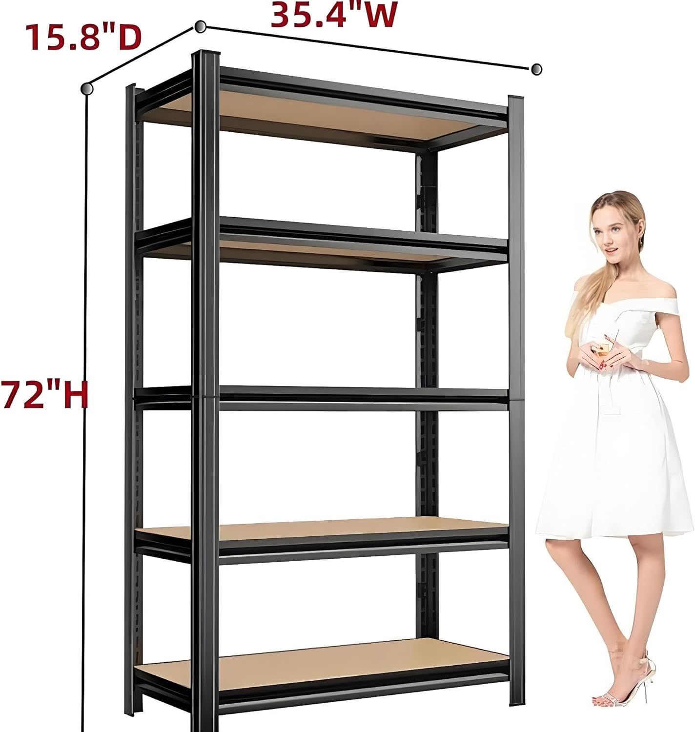 Garage Shelves, 72”H Adjustable Shelves for Garage/Basement/Warehouse, Heavy Duty Metal Storage and Organizer Rack, 5-Tier Tall and Large Organizing Shelf, 71.2”H×35.4”W×15.8”D