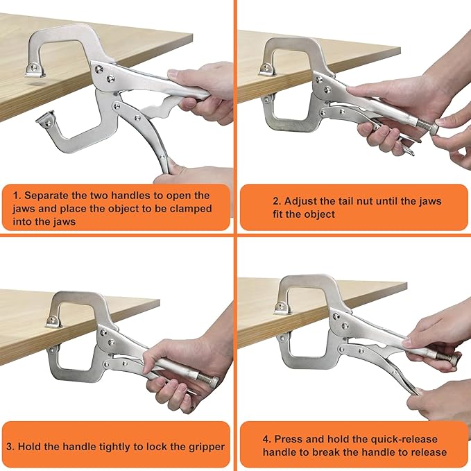 7 Pack 11 Inch C Clamp Locking Pliers,Locking C Clamp, Adjustable Nickel Plated C Pliers For Wood Working, Welding, Electrician Maintenance and more, by GENHAKON