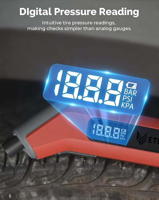 ETENWOLF T300 Plus Tire Pressure Gauge 200 PSI, Digital Tire Gauge with Bright LED Display, Tire Gauges for Tire Pressure with Presta Valve Adaptor (Dark Cyan)