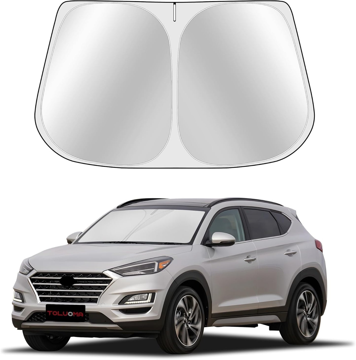 Custom Fit Windshield Sun Shade for for H-yun-dai Tucson 2016-2021 - Full Coverage, 210T Reflective Fabric, Double-Layer Design - Blocks 99% UV Rays, Keeps Car Cool, Easy to Install and Store
