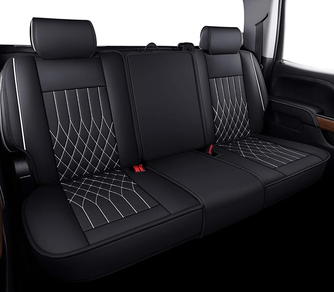 Aierxuan Chevy Silverado GMC Sierra Car Seat Covers Full Set, Custom Fit 2007-2025 1500 2500 HD 3500 HD Crew, Double, Extended Cab or Pickup Truck, with Waterproof Faux Leather (Black and White)