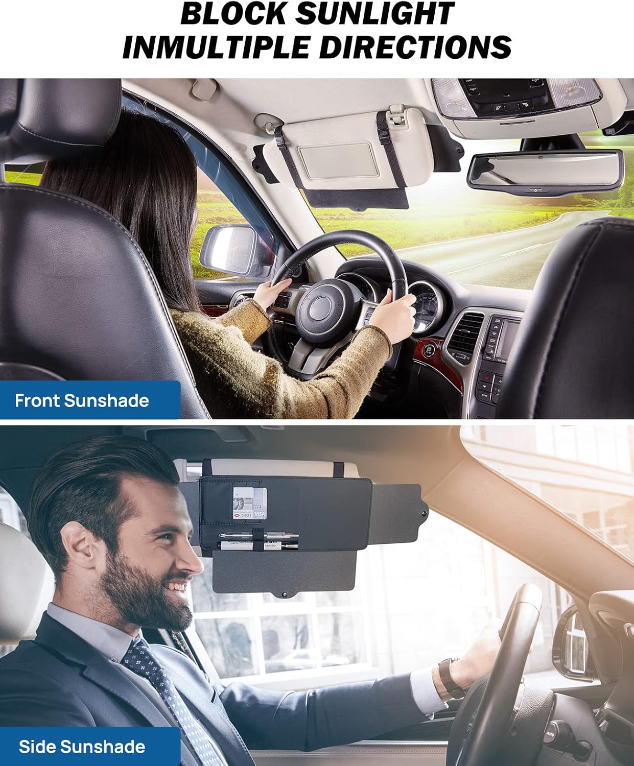 JoyTutus Car Sun Visor Sunshade Extender, Adjustable Sun Visor Protects from Anti-Glare, UV Rays Blocker Window Windshield Sunshade Extender for Car SUV