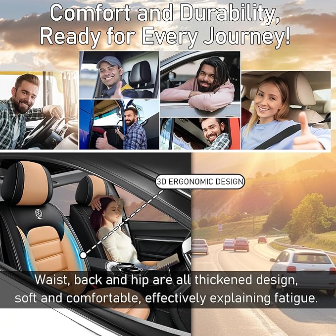 Car Seat Covers Fit for Toyota Highlander 2000-2025 | 7 Seat Car Seat Cover | No-Slip Waterproof Breathable Faux Leather Automotive Seat Covers Auto Interior Covers Black-Orange,Full Set