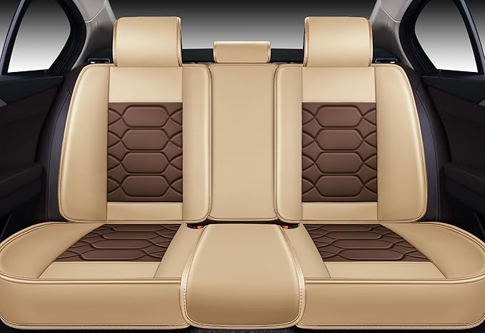 OASIS AUTO Car Seat Covers Full Set, Waterproof Faux Leather Seat Covers for Cars Universal Fit for SUV, Truck, Sedan, Black Premium Car Seat Protector with Front & Back Cushions (OS-004 Coffee)