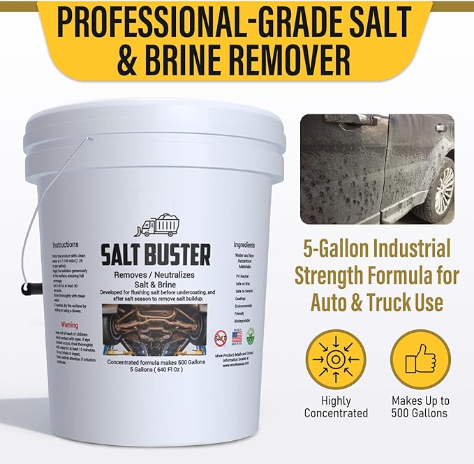 woolwax SALTBUSTER Salt & Brine Remover/Neutralizer for Auto & Trucks, PH Neutral Formula, 5 Gallon Concentrate makes 500 Gallons