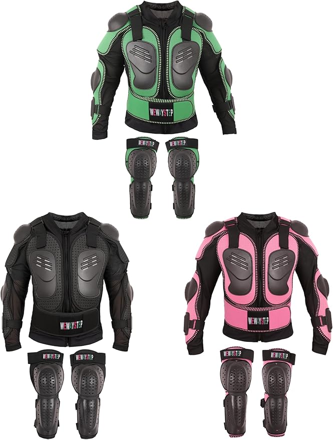 Kids Motorcycle Jacket Dirt Bike Gear,Motocross Spine Chest Protector Armor Suit with Knee Shin Guards