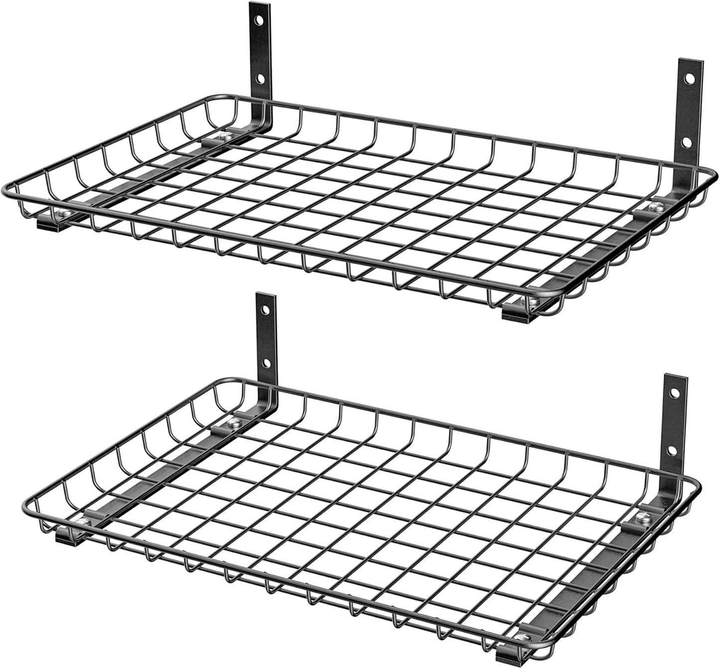EVERHANGER Garage Wall Shelves 12x18 Inch, Wall Mounted Storage Shelf, Metal Shelf Rack, Heavy-Duty Shelf Organizer 2 Pack, Black