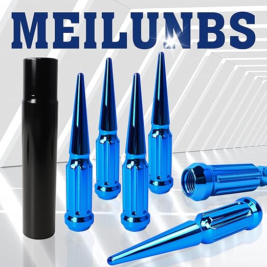 9/16-18 Spiked Lug Nuts, 3/4" Hex Closed End Nut with 1 Socket Key, Wheel Spiked Lug Nuts for Dodge Ram 1500 2500 3500, Ford F250 F350, Fit for Aftermarket Wheel (24Pcs,Blue)