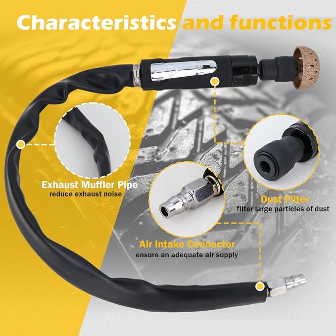 Kefly Air Tire Repair Kits, Wheel Polish Patch Tools, Includes 2500RPM Low Speed Air Tire Buffer, Tire Inner Liner Scrapper, Patch Roller, Tungsten Steel Buffing Wheel, and Precision Accessories