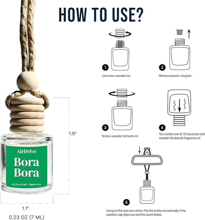 Car Air Freshener Bora Bora 2 Pack – Coconut Aroma Diffuser, Long-Lasting Tropical Car Air Freshener, Non-Toxic Car Scent For Women, Made in USA