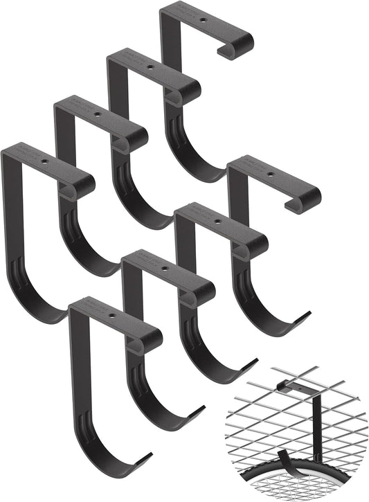 Bike Hooks for Garage Ceiling Mount Rack – Heavy Duty 4X8 Overhead Garage Storage Rack for Ceiling Hanging Bicycle Shelves, Add on Storage Flat Hooks Accessory and Wall Hanger (Flat Hook 8 Pack)