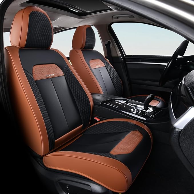 FLORICH Waterproof Car Seat Covers Full Set, Automotive Seat Covers, Brown Car Seat Covers, Luxury Seat Protector Universal fit for Most Cars SUVs and Trucks - Brown&Black