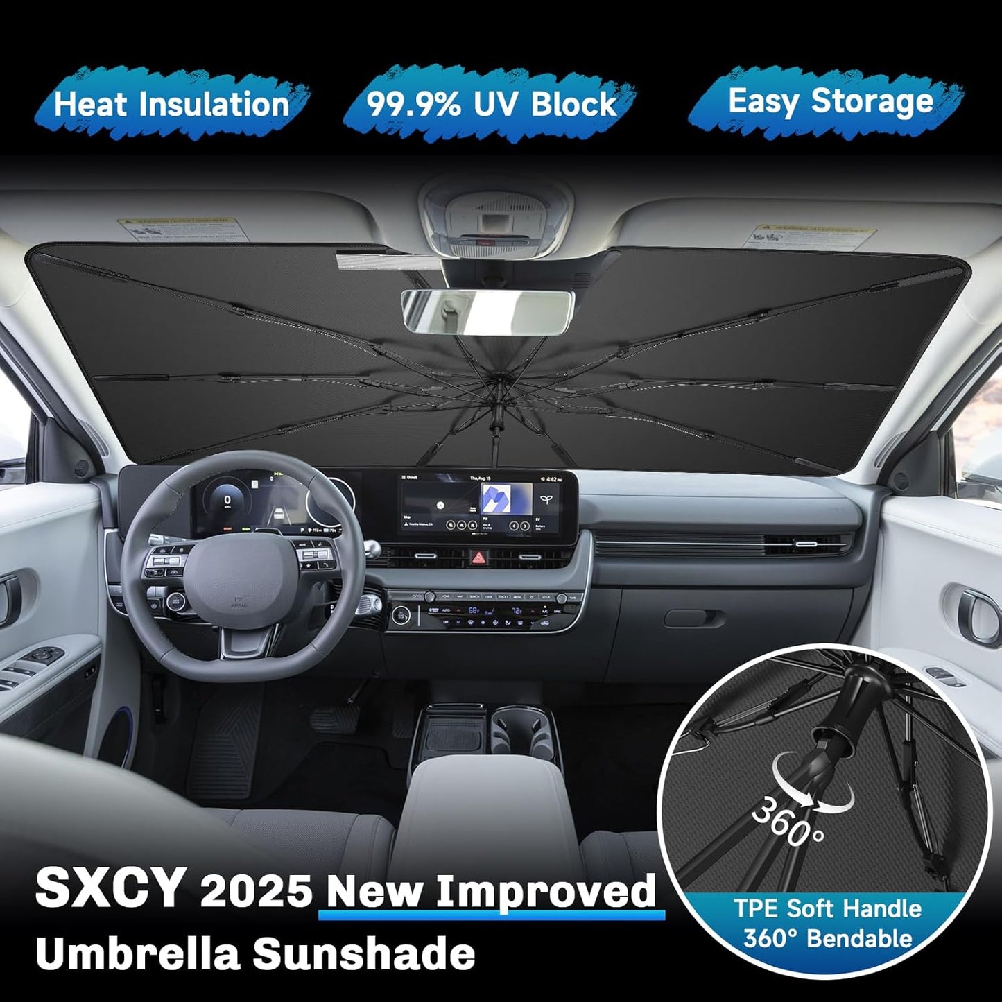 SXCY for 2022-2024 2025 Hyundai Ioniq 5 Windshield Umbrella Sunshade [Easier Foldable] 2023 2024 2025 Ioniq 5 Accessories Sunshade Umbrella for 2024 2025 Ioniq 5 Windshield Umbrella Sun Shade