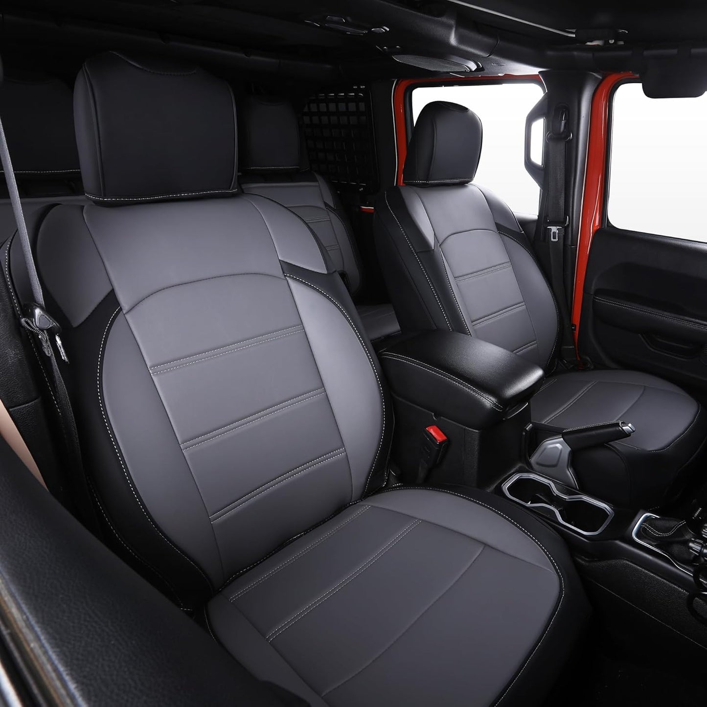 Car Seat Covers Full Set Custom Fit for Jeep Wrangler JL 2 Door 2018 2019 2020 2021 2022 2023 2024 Sport, Sport S,Willys, Rubicon, Rubicon X, Durable Faux Leather, Waterproof (Black+Gray)