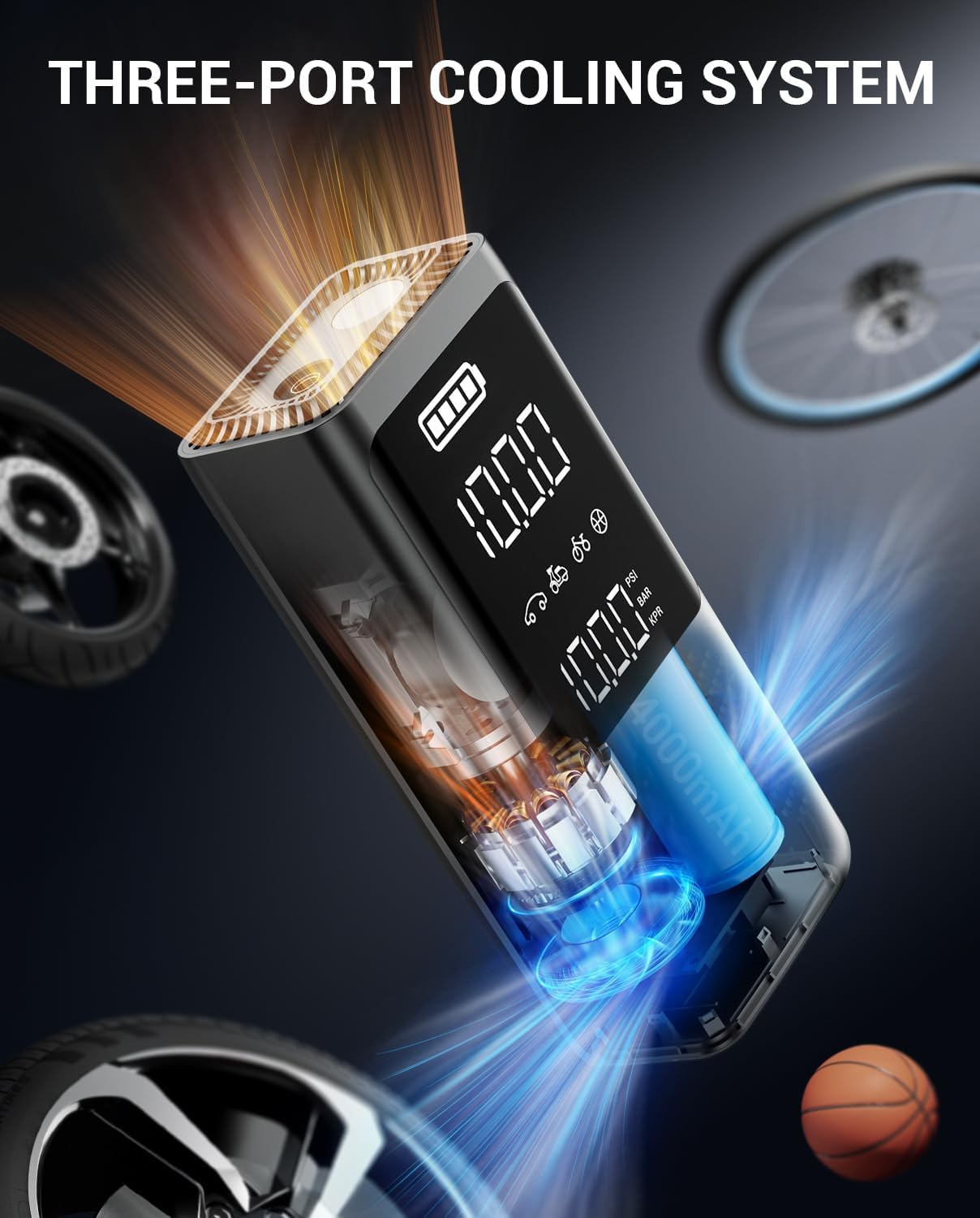 AVAPOW Tire Inflator Portable Air Compressor, 150 PSI Cordless Car Tire Air Pump with Pressure Gauge, 3.7″ LCD Screen, Auto-Shuts Off Tire Pump for Car, Motorcycle, Bike, Balls