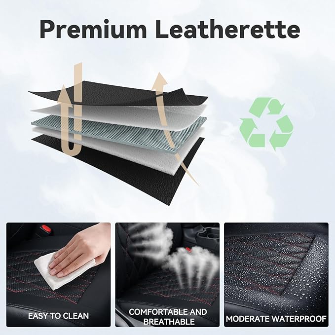 coverdream RAV4 PHEV Leather Seat Covers Full Set for 2019-2025 Toyota RAV4 Hybrid XSE,Hybrid SE,Prime SE/XSE,Fully Covered,Luxury Waterproof Car Seat Protector (Black & Diamond)