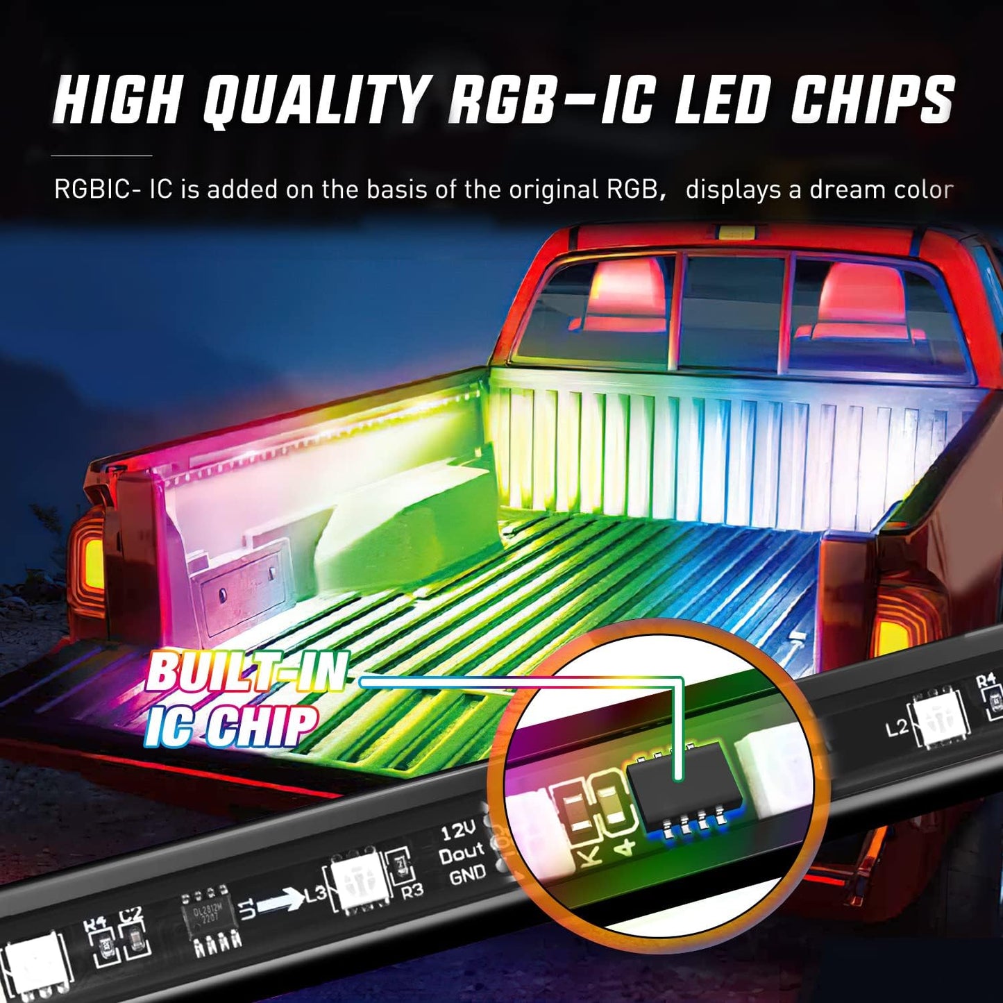 Nilight Truck Bed Light Strip RGB-IC LED Bar for Pickup Multi Dream Color DIY Music Synchronous with APP and RF Remote Control 2PCS 60 inch Cargo Lighting